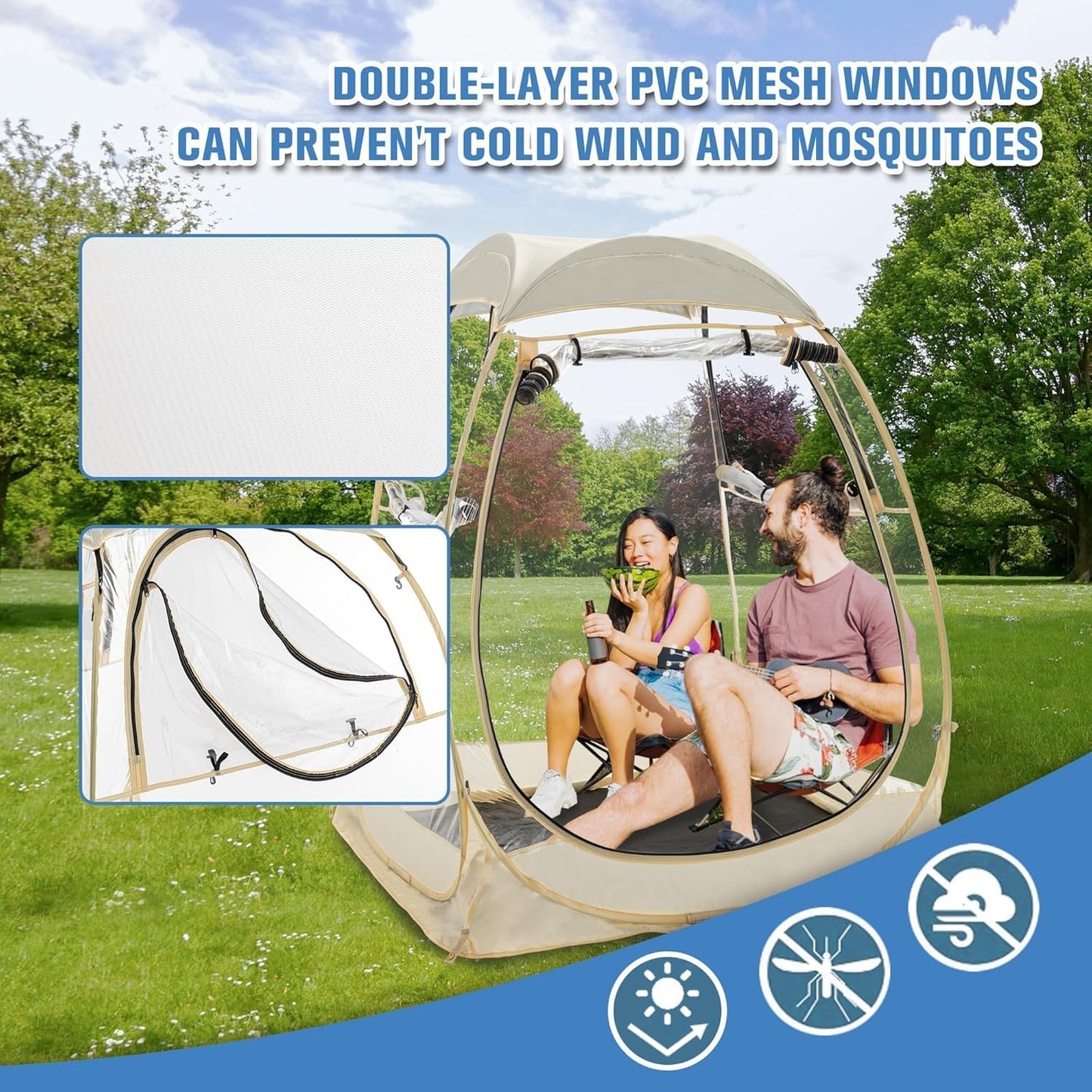 Pop Up Sports Tent, Instant Clear Bubble Tent, with Removable Top Cover, Outdoor All Weather Shelter, for Watching Sports, Cheering, Fishing and Camping