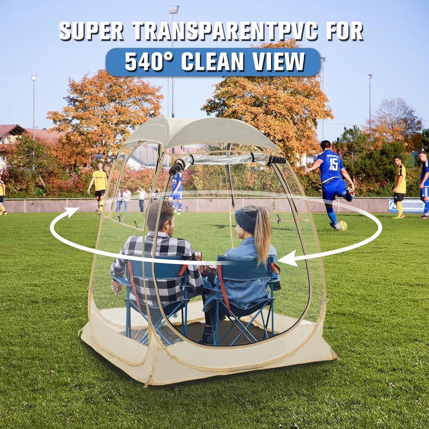 Pop Up Sports Tent, Instant Clear Bubble Tent, with Removable Top Cover, Outdoor All Weather Shelter, for Watching Sports, Cheering, Fishing and Camping