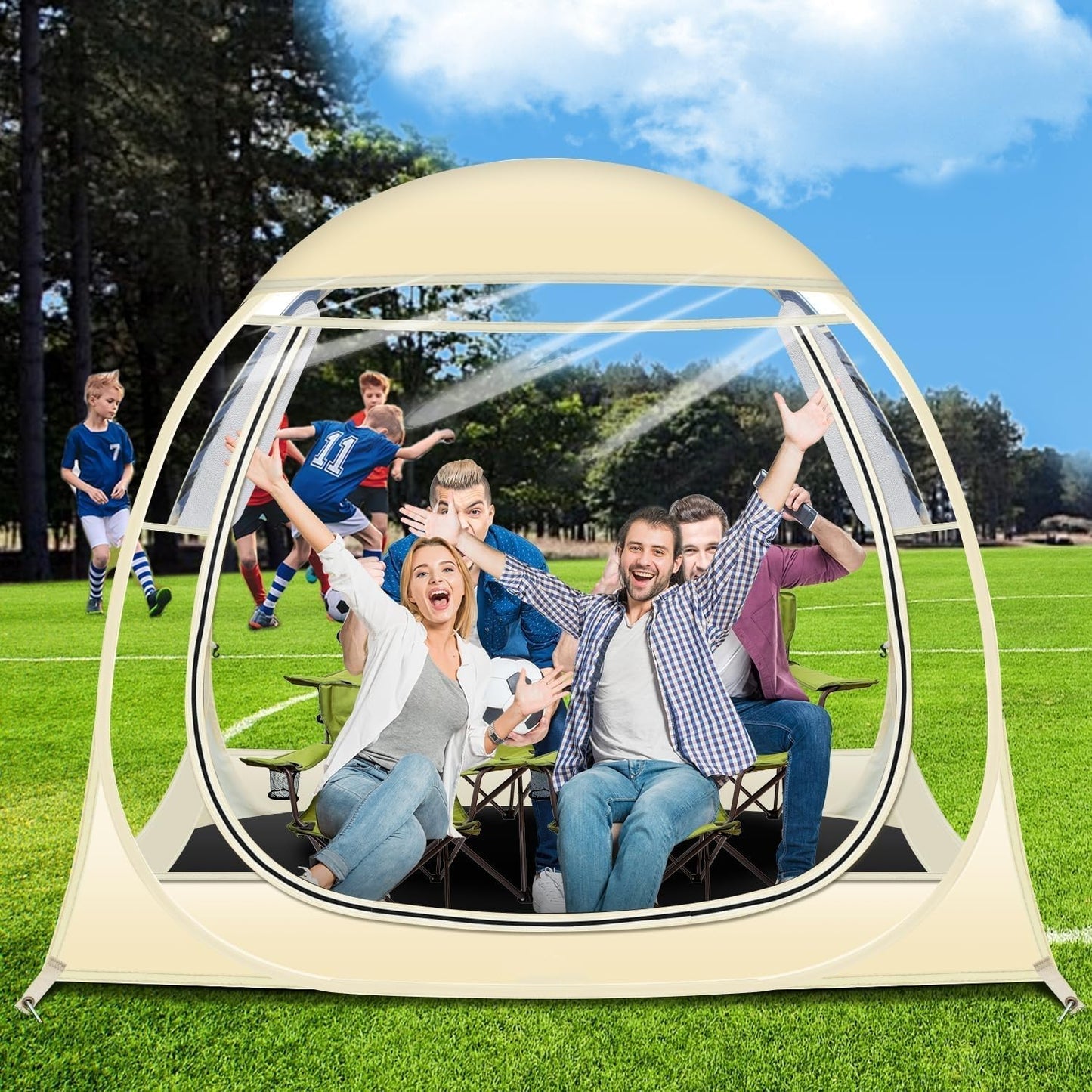 Pop Up Sports Tent, Instant Clear Bubble Tent, with Removable Top Cover, Outdoor All Weather Shelter, for Watching Sports, Cheering, Fishing and Camping