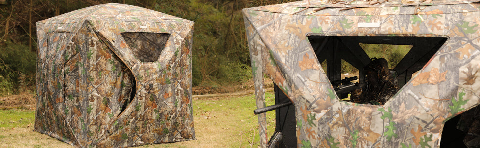 Lenotos Hunting Blind, Ground Blinds for Deer Hunting 2-3 Person, 270 Degree See Through Pop Up Blind for Deer and Turkey Hunting(A-1005)