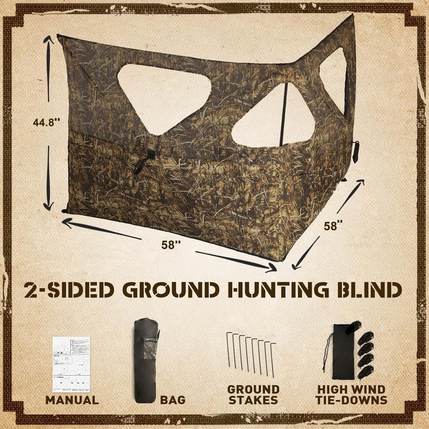 Hunting Blind, 360 See Through Ground Blind, 2-3 Person Pop Up Blind, Portable Durable Hunting Ground Blinds for Deer & Turkey Hunting