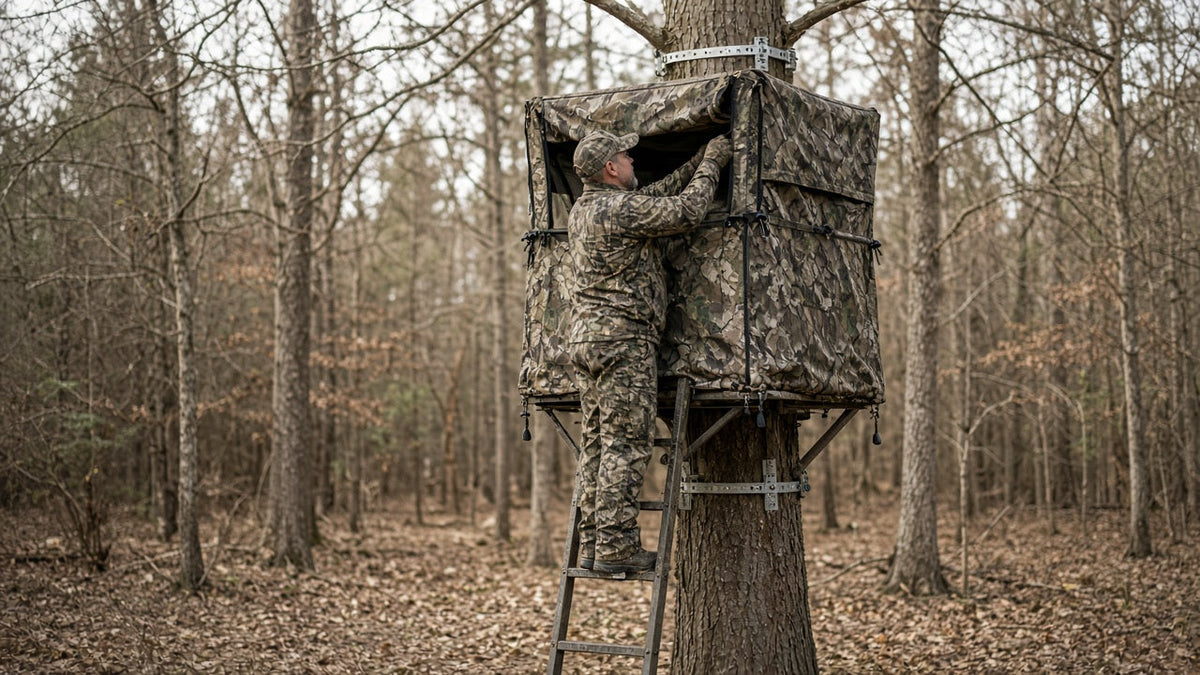 Installing a Lenotos tree stand camo blind cover