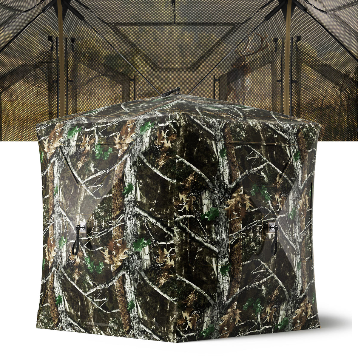 LENOTOS A-1006 270° hunting blind woodland camo exterior with interior mesh view