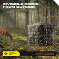 LENOTOS A-1006 camouflage hunting blind blending into forest near a deer