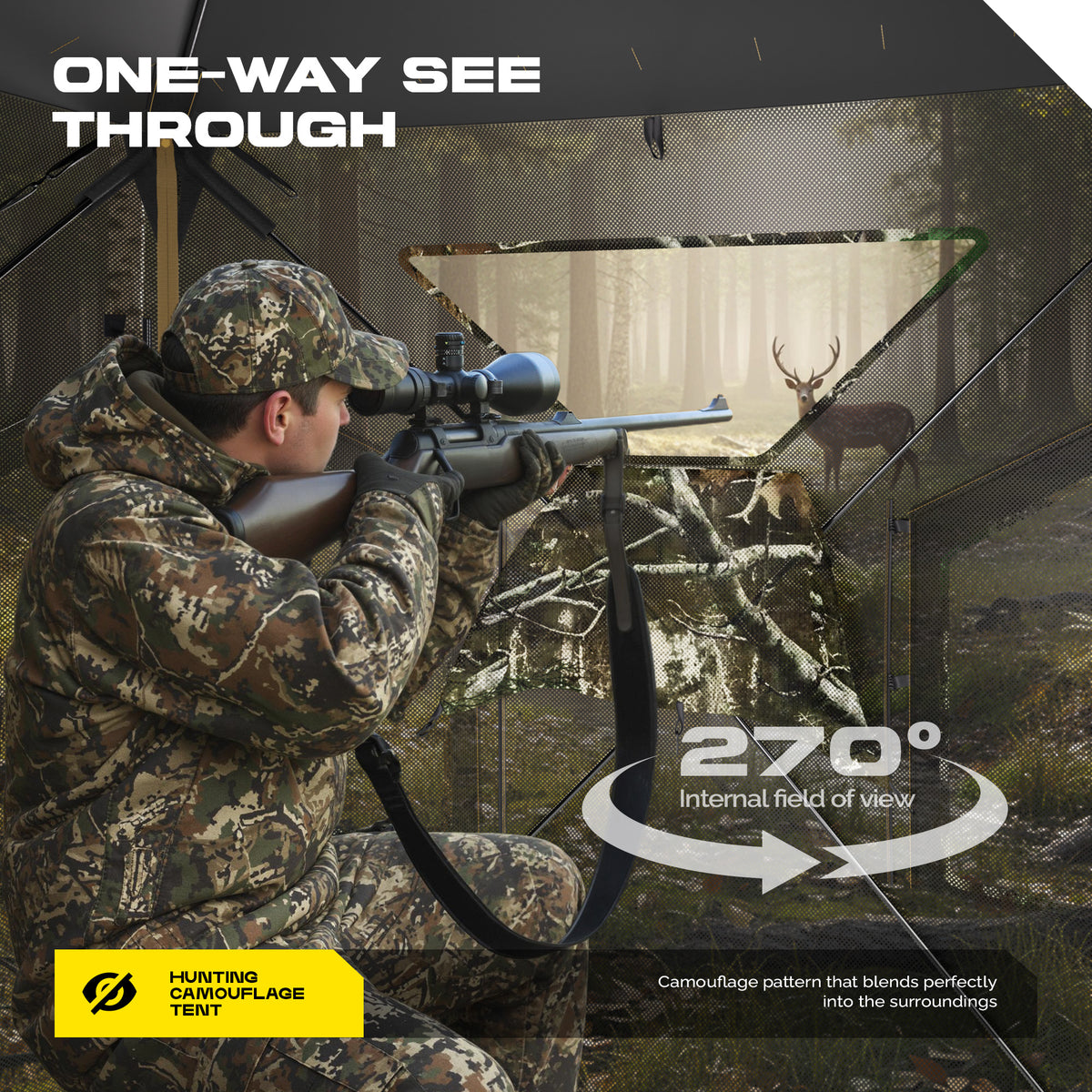 LENOTOS A-1006 hunter aiming through one-way see-through mesh window