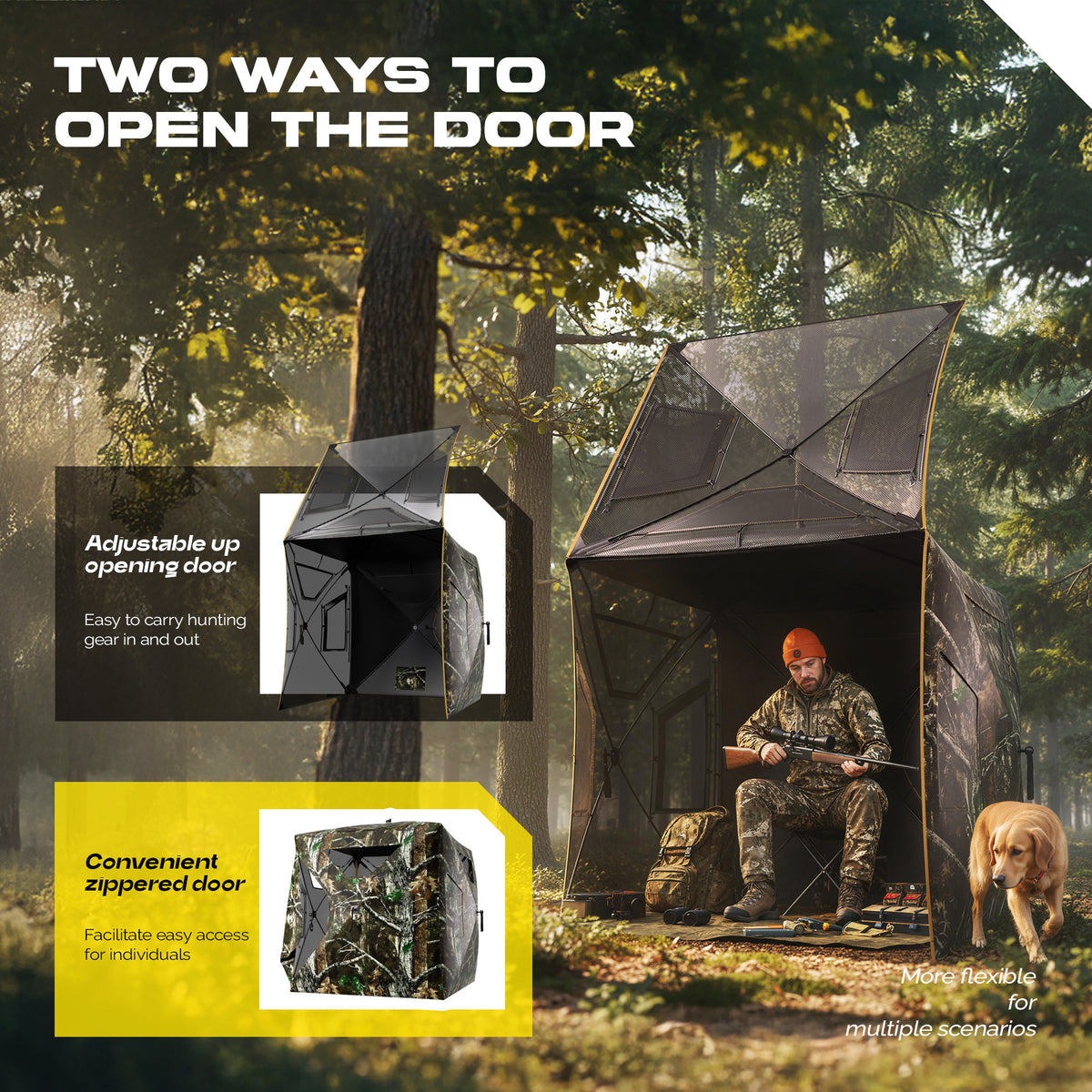 LENOTOS A-1006 dual door options — flip-up panel and zippered entry