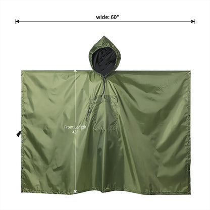 Lenotos Military Poncho, Waterproof Camouflage Army Poncho, Multi Use Rip Stop Military Rain Poncho (A-2001-Green)