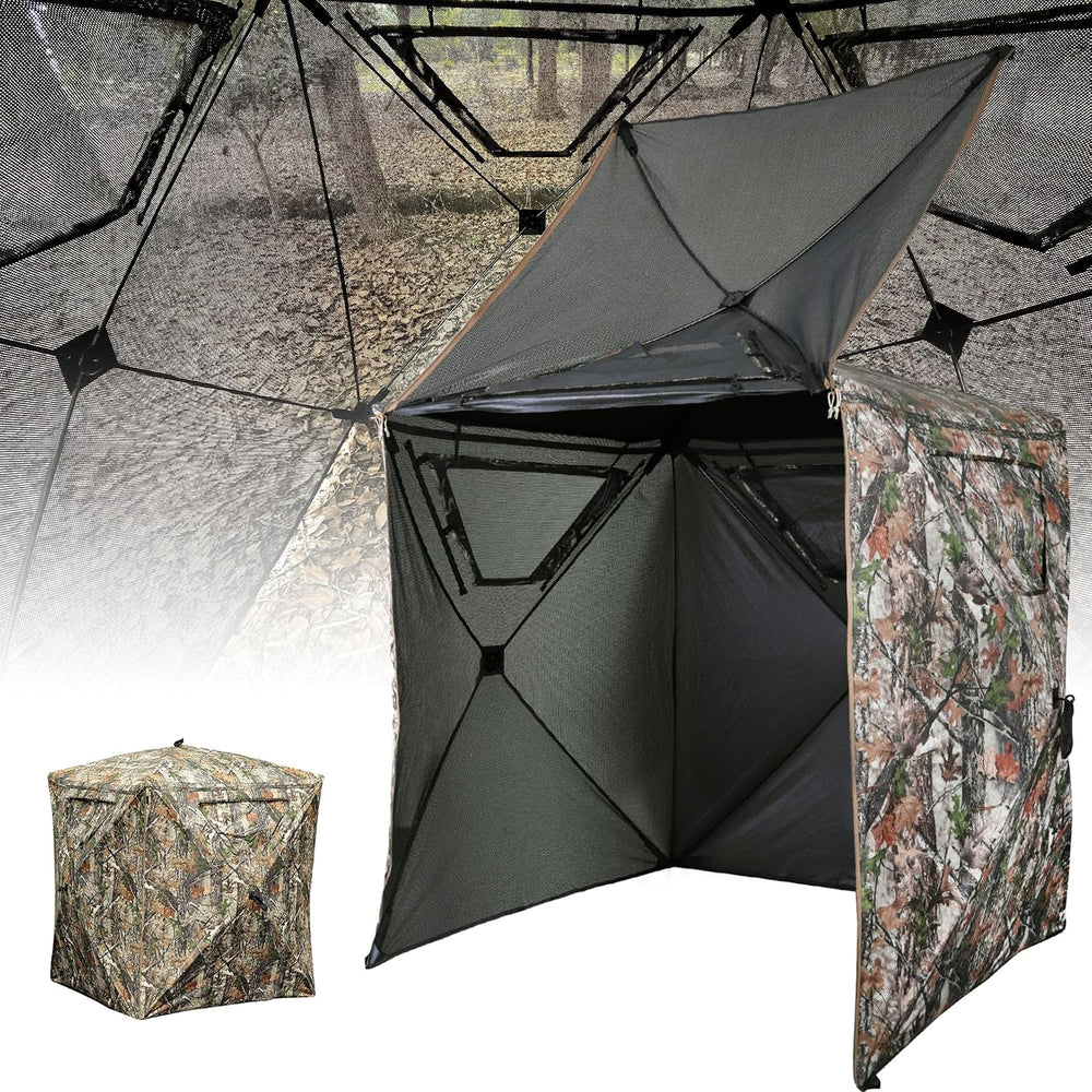 LENOTOS A-1009 360° hunting blind woodland camo exterior with interior mesh view