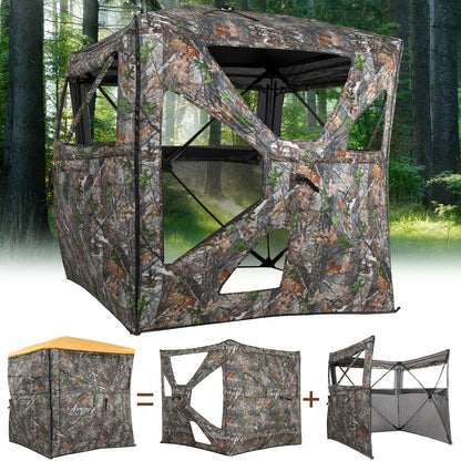 Lenotos 2023 New Hunting Blind, 2-3 Person Pop Up Blinds 270 Degree See Through, Portable Durable Hunting Ground Blinds with Orange Hub Cap(A-1002)