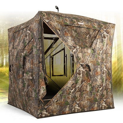 Lenotos Hunting Blind, Ground Blinds for Deer Hunting 2-3 Person, 270 Degree See Through Pop Up Blind for Deer and Turkey Hunting(A-1005)