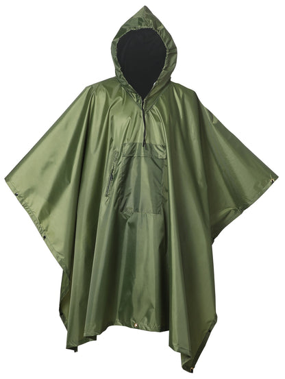 Lenotos Military Poncho, Waterproof Camouflage Army Poncho, Multi Use Rip Stop Military Rain Poncho (A-2001-Green)