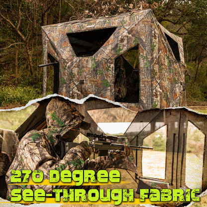 Lenotos Hunting Blind, Ground Blinds for Deer Hunting 2-3 Person, 270 Degree See Through Pop Up Blind for Deer and Turkey Hunting(A-1005)