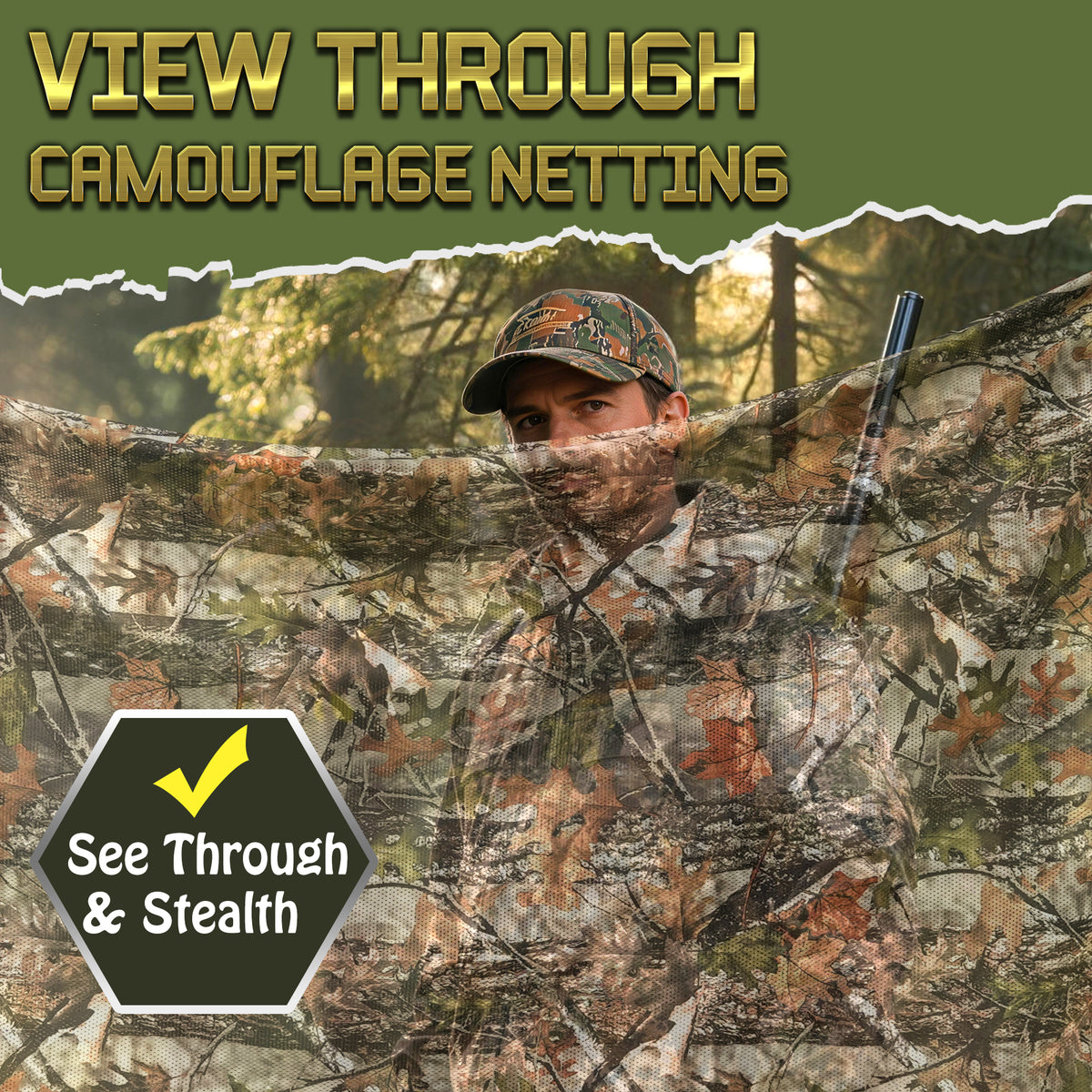 Lenotos Double Sided Camouflage Mesh Fabric, Quiet and Soft Camo Netting for Hunting, Tree Stand, Multi Size & Cut(Leaf & Dry Grass, 2 Yd)