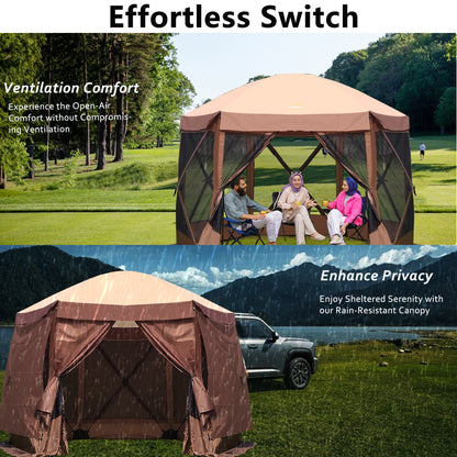 Lenotos Quick-Set Pavilion, 6 Sided Portable Hub Outdoor Gazebo, Pop Up Tent Screens Canopy Shelter, with 6 Wind and Sun Panels and Carry Bag