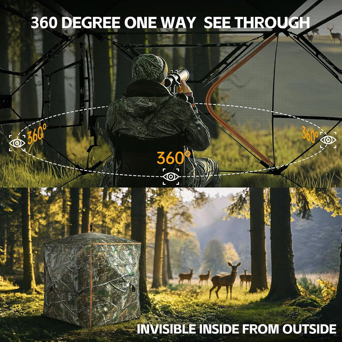 LENOTOS A-1019 360° one-way see-through — hunter inside, invisible from outside