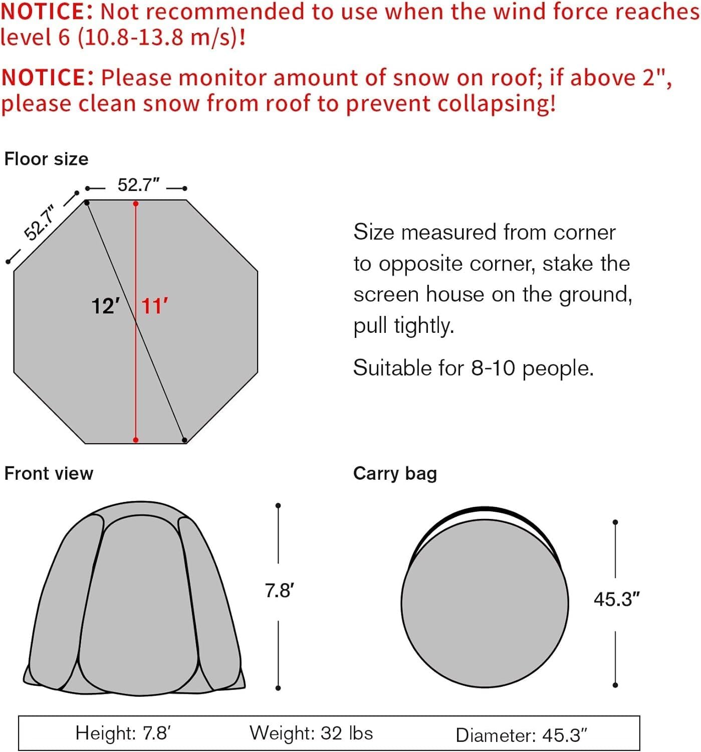 Pop Up Bubble Tent, Instant Igloo Tent, Clear Dome Tent for Outdoor, Winter Waterproof