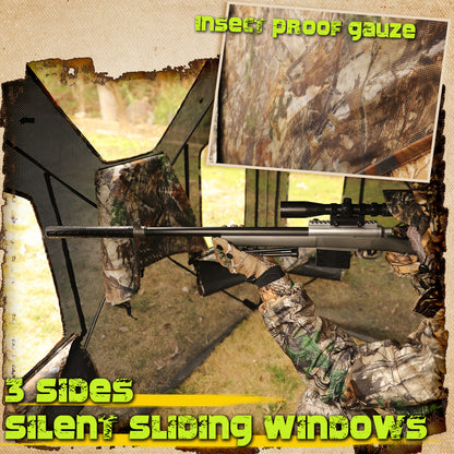 Lenotos Hunting Blind, Ground Blinds for Deer Hunting 2-3 Person, 270 Degree See Through Pop Up Blind for Deer and Turkey Hunting(A-1005)