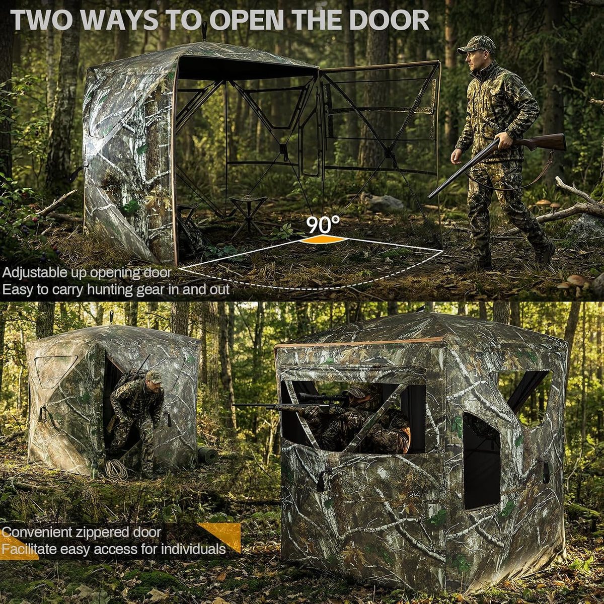 LENOTOS A-1019 two door styles — 90° swing panel and zippered entry