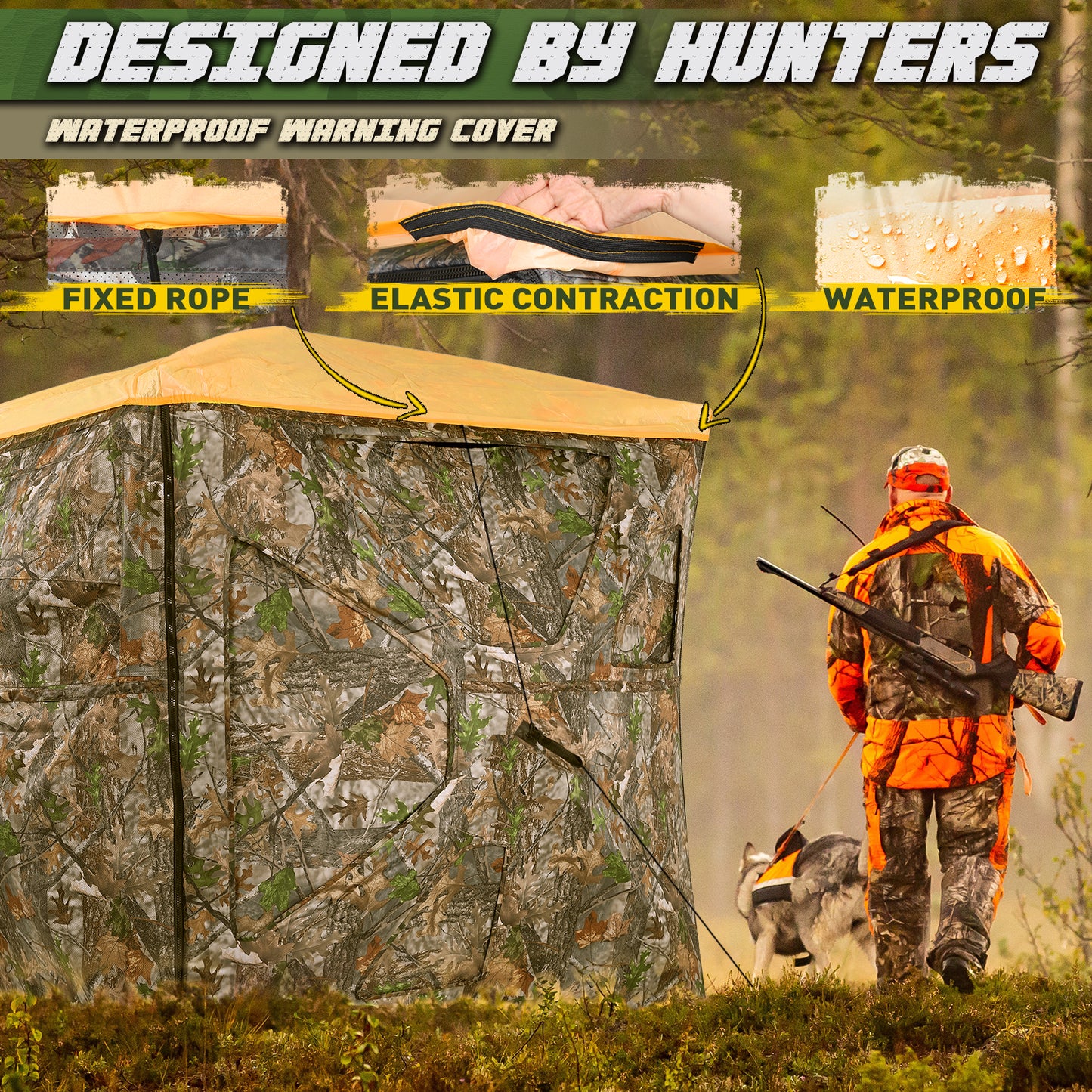 Lenotos 2023 New Hunting Blind, 2-3 Person Pop Up Blinds 270 Degree See Through, Portable Durable Hunting Ground Blinds with Orange Hub Cap(A-1002)