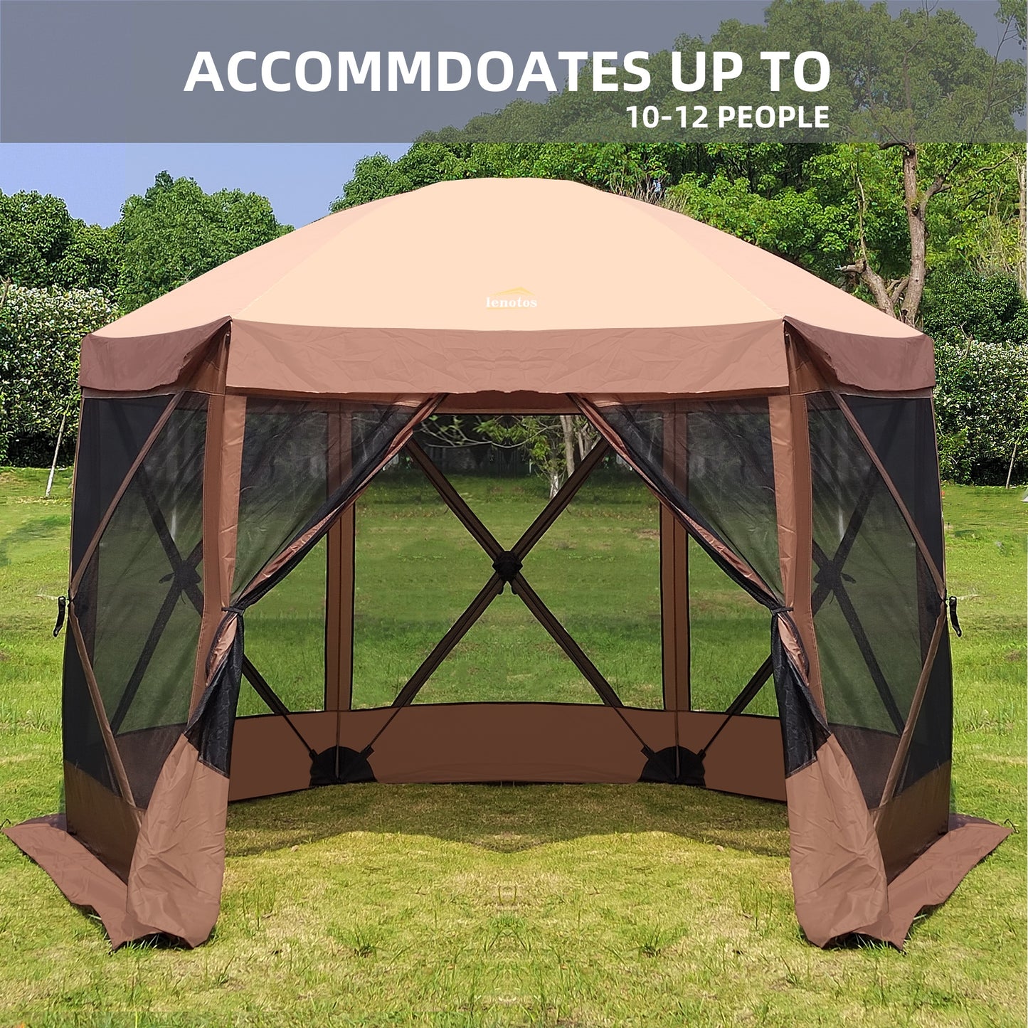 Lenotos Quick-Set Pavilion, 6 Sided Portable Hub Outdoor Gazebo, Pop Up Tent Screens Canopy Shelter, with 6 Wind and Sun Panels and Carry Bag