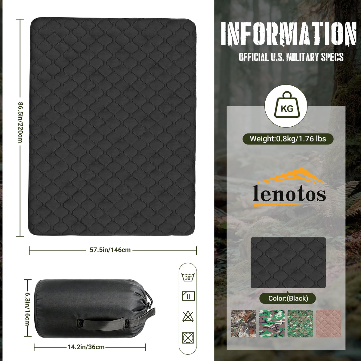 Lenotos Woobie Blanket / Military Poncho Liner — Packable Quilted Cover