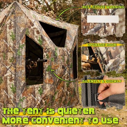 Lenotos Hunting Blind, Ground Blinds for Deer Hunting 2-3 Person, 270 Degree See Through Pop Up Blind for Deer and Turkey Hunting(A-1005)