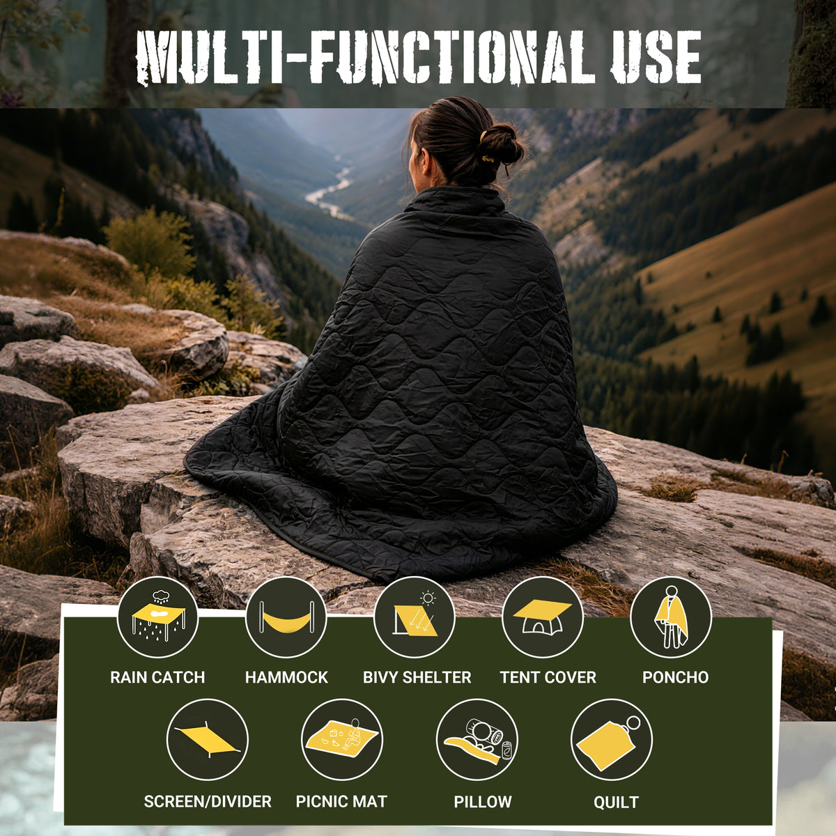 Lenotos Woobie Blanket / Military Poncho Liner — Packable Quilted Cover