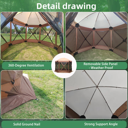 Lenotos Quick-Set Pavilion, 6 Sided Portable Hub Outdoor Gazebo, Pop Up Tent Screens Canopy Shelter, with 6 Wind and Sun Panels and Carry Bag