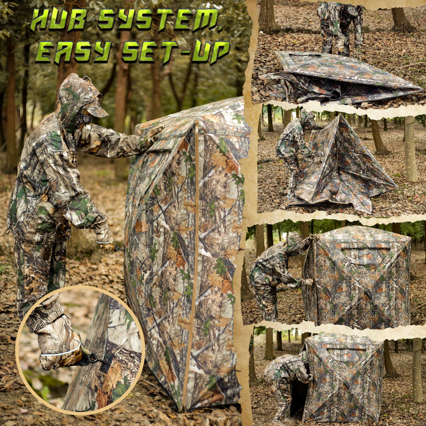 Lenotos Hunting Blind, 2 Person Pop Up Blinds 360 Degree See Through, Portable Durable Hunting Ground Blinds for Deer & Turkey Hunting(A-1008)