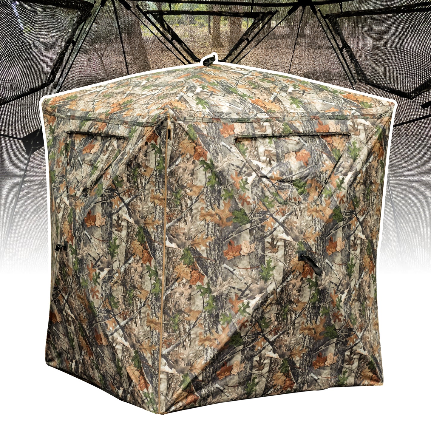 Lenotos Hunting Blind, 2 Person Pop Up Blinds 360 Degree See Through, Portable Durable Hunting Ground Blinds for Deer & Turkey Hunting(A-1008)