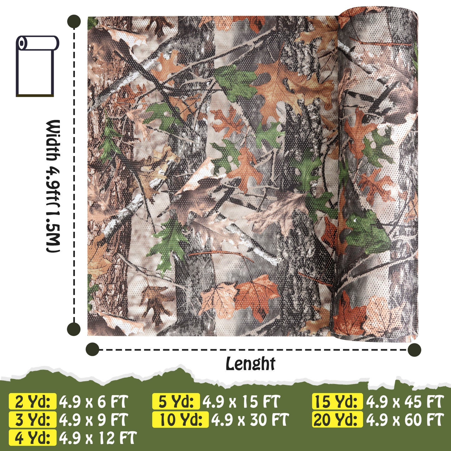 Lenotos Double Sided Camouflage Mesh Fabric, Quiet and Soft Camo Netting for Hunting, Tree Stand, Multi Size & Cut(Leaf & Dry Grass, 2 Yd)