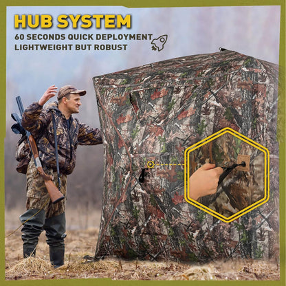 Lenotos Hunting Blind 270° See Through with Chair, Low-Noise 2-3 Person Pop Up Deer Blind, Portable Durable Ground Blind for Deer & Turkey Hunting (A-1001)