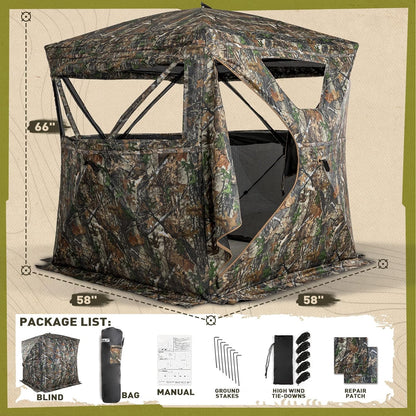 Lenotos Hunting Blind 270° See Through with Chair, Low-Noise 2-3 Person Pop Up Deer Blind, Portable Durable Ground Blind for Deer & Turkey Hunting (A-1001)