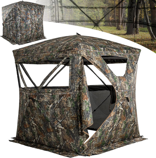 Lenotos Hunting Blind 270° See Through with Chair, Low-Noise 2-3 Person Pop Up Deer Blind, Portable Durable Ground Blind for Deer & Turkey Hunting (A-1001)