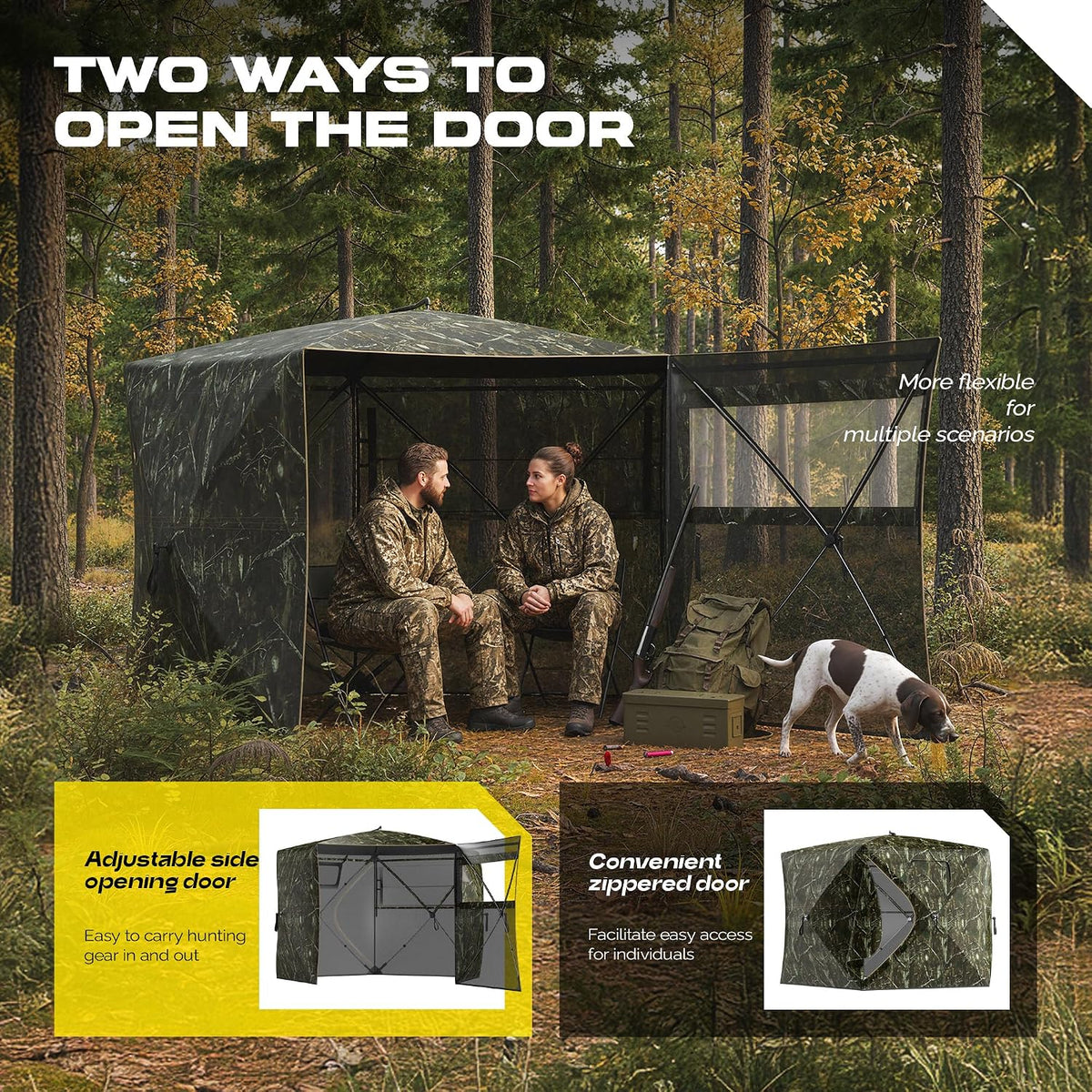 LENOTOS A-1010 dual doors — 90° side opening and zippered entry with hunters inside