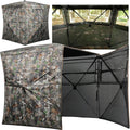 LENOTOS A-1013 270° hunting blind exterior, open side panel and interior mesh view
