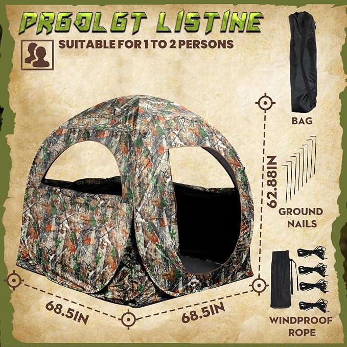 Lenotos 270° See-Through Pop-Up Hunting Blind for 1–2 Hunters