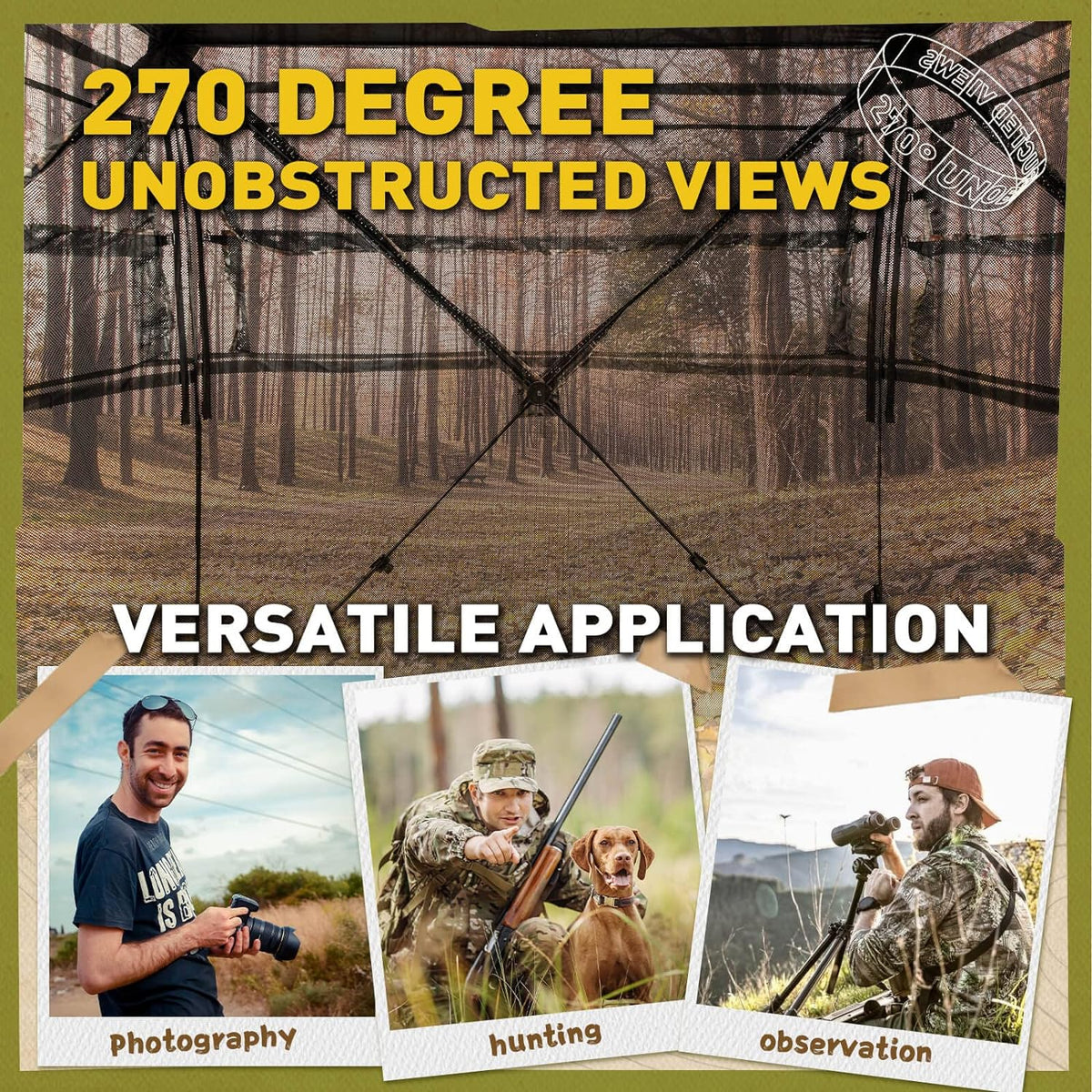 LENOTOS A-1001-2 270° unobstructed mesh views for hunting, photo and observation