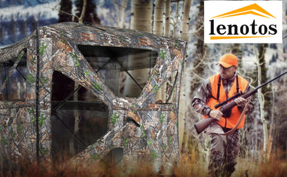 Lenotos 2023 New Hunting Blind, 2-3 Person Pop Up Blinds 270 Degree See Through, Portable Durable Hunting Ground Blinds with Orange Hub Cap(A-1002)