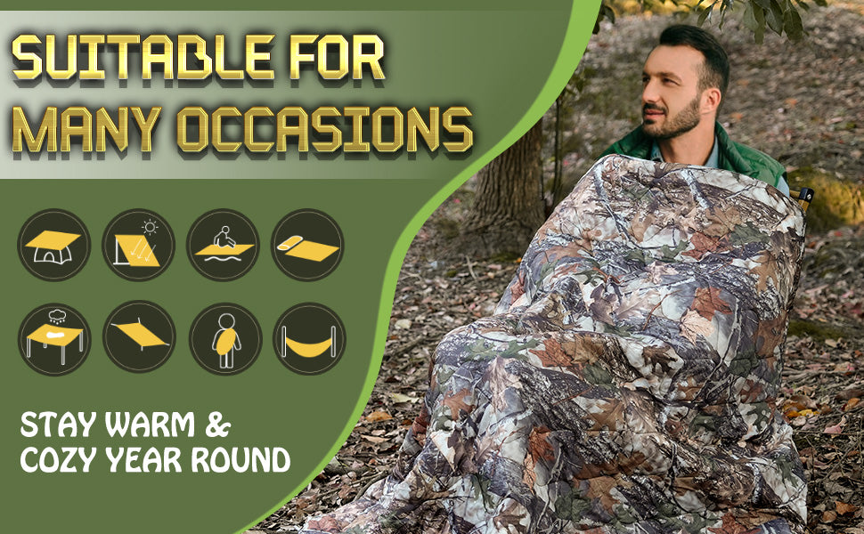 Lenotos Woobie Blanket, Thermal Insulated Military Poncho Liner, Water-Resistant, Portable, Insulation, for Hiking, Survival with Compression Carry Bag(A-2002)