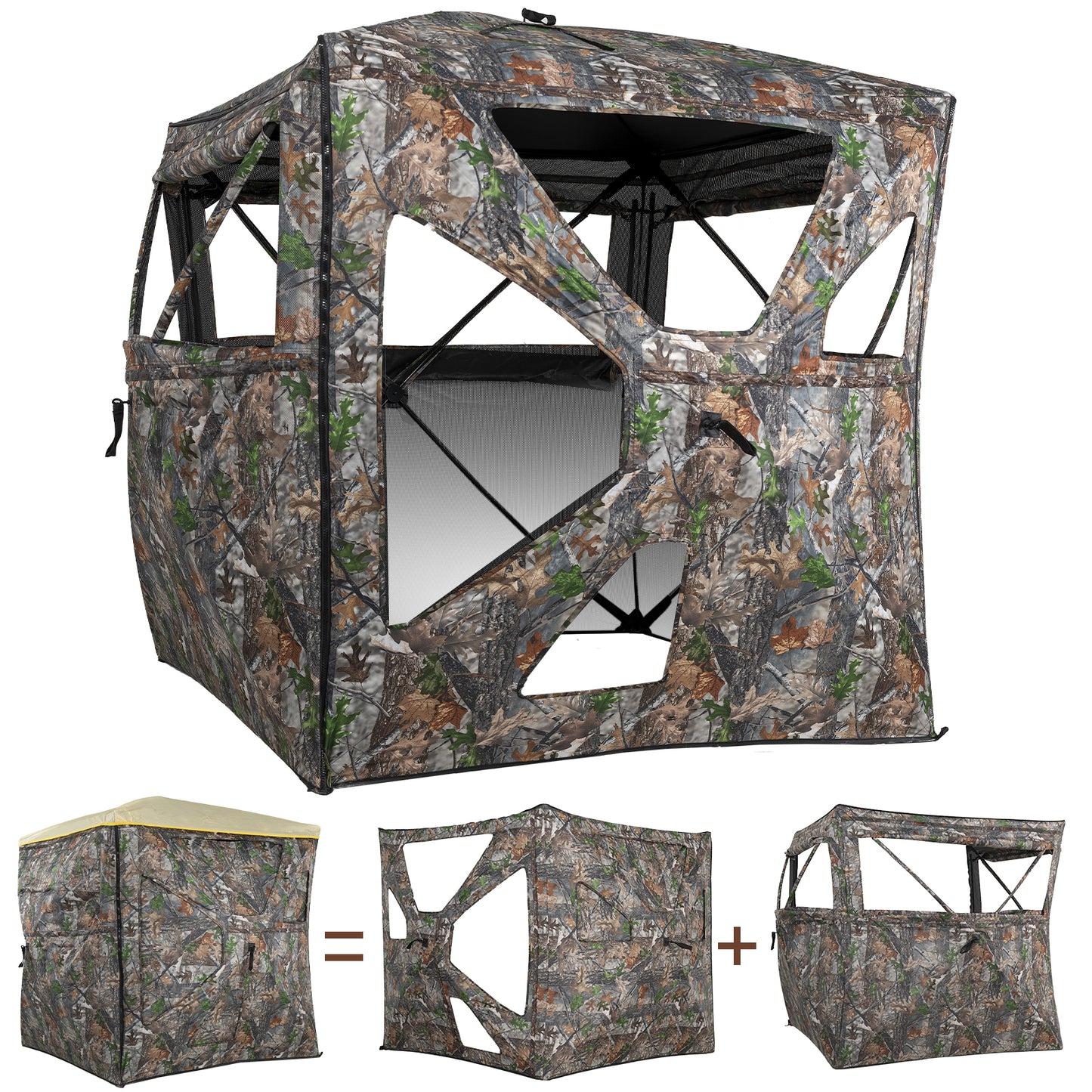 Lenotos 2023 New Hunting Blind, 2-3 Person Pop Up Blinds 270 Degree See Through, Portable Durable Hunting Ground Blinds with Orange Hub Cap(A-1002)