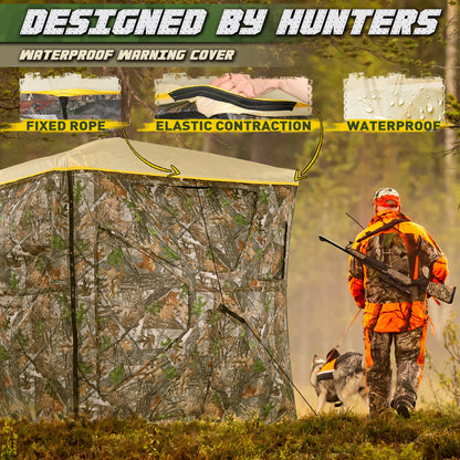 Lenotos 2023 New Hunting Blind, 2-3 Person Pop Up Blinds 270 Degree See Through, Portable Durable Hunting Ground Blinds with Orange Hub Cap(A-1002)