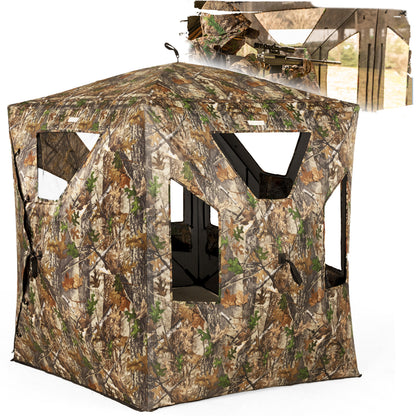 Lenotos Hunting Blind, Ground Blinds for Deer Hunting 2-3 Person, 270 Degree See Through Pop Up Blind for Deer and Turkey Hunting(A-1005)