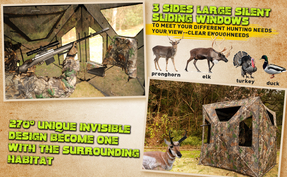 Lenotos Hunting Blind, Ground Blinds for Deer Hunting 2-3 Person, 270 Degree See Through Pop Up Blind for Deer and Turkey Hunting(A-1005)