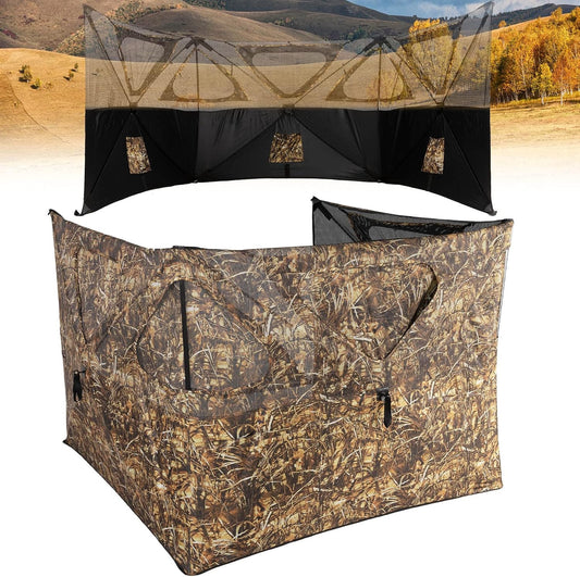 Hunting Blind, 360 See Through Ground Blind, 2-3 Person Pop Up Blind, Portable Durable Hunting Ground Blinds for Deer & Turkey Hunting