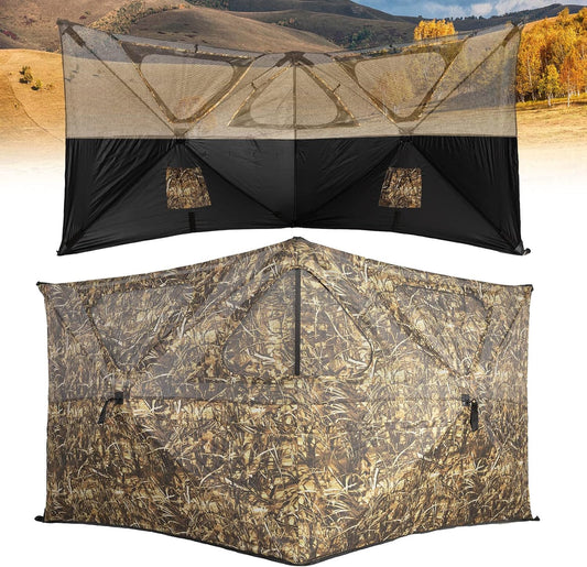 Hunting Blind, 360 See Through Ground Blind, 2-3 Person Pop Up Blind, Portable Durable Hunting Ground Blinds for Deer & Turkey Hunting