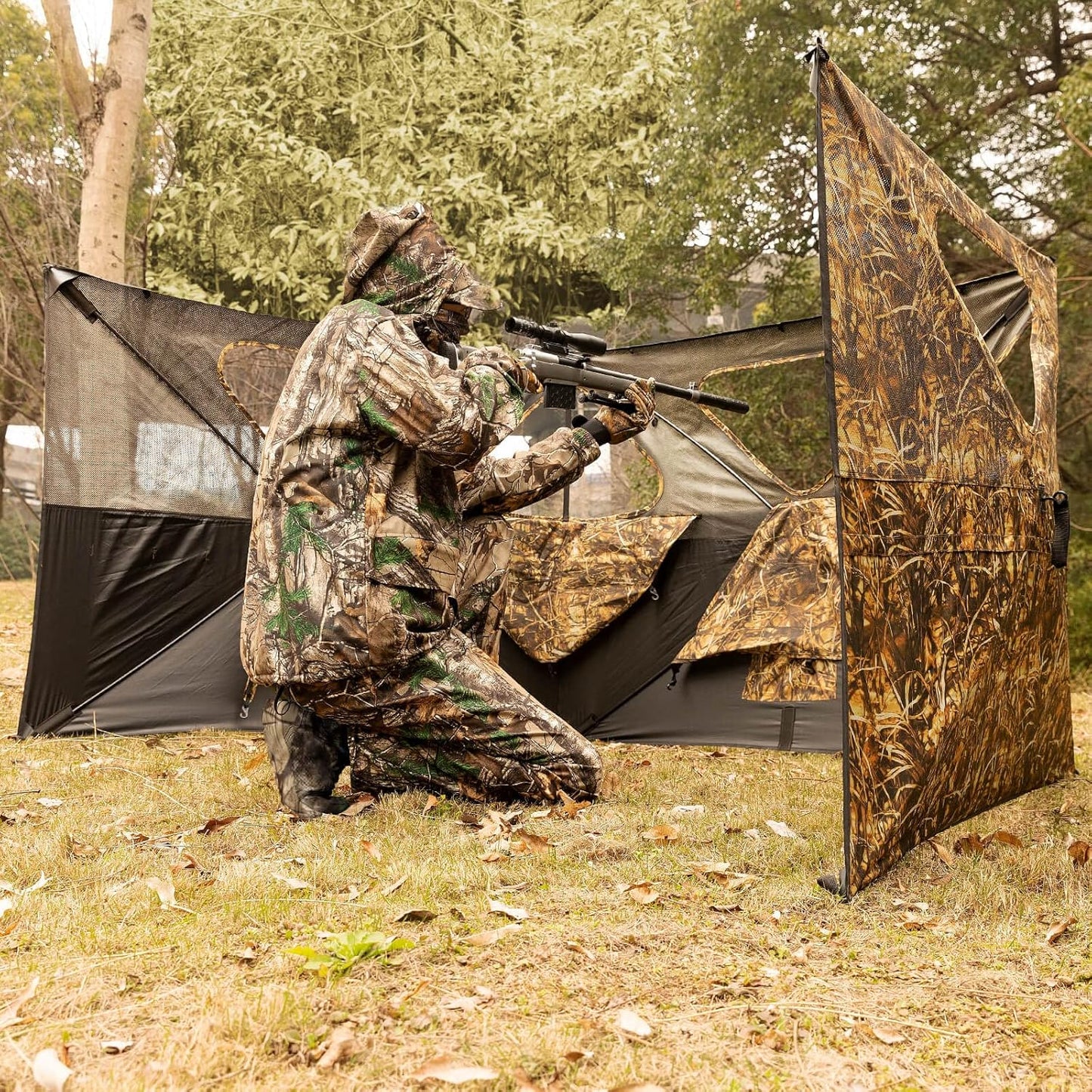 Hunting Blind, 360 See Through Ground Blind, 2-3 Person Pop Up Blind, Portable Durable Hunting Ground Blinds for Deer & Turkey Hunting