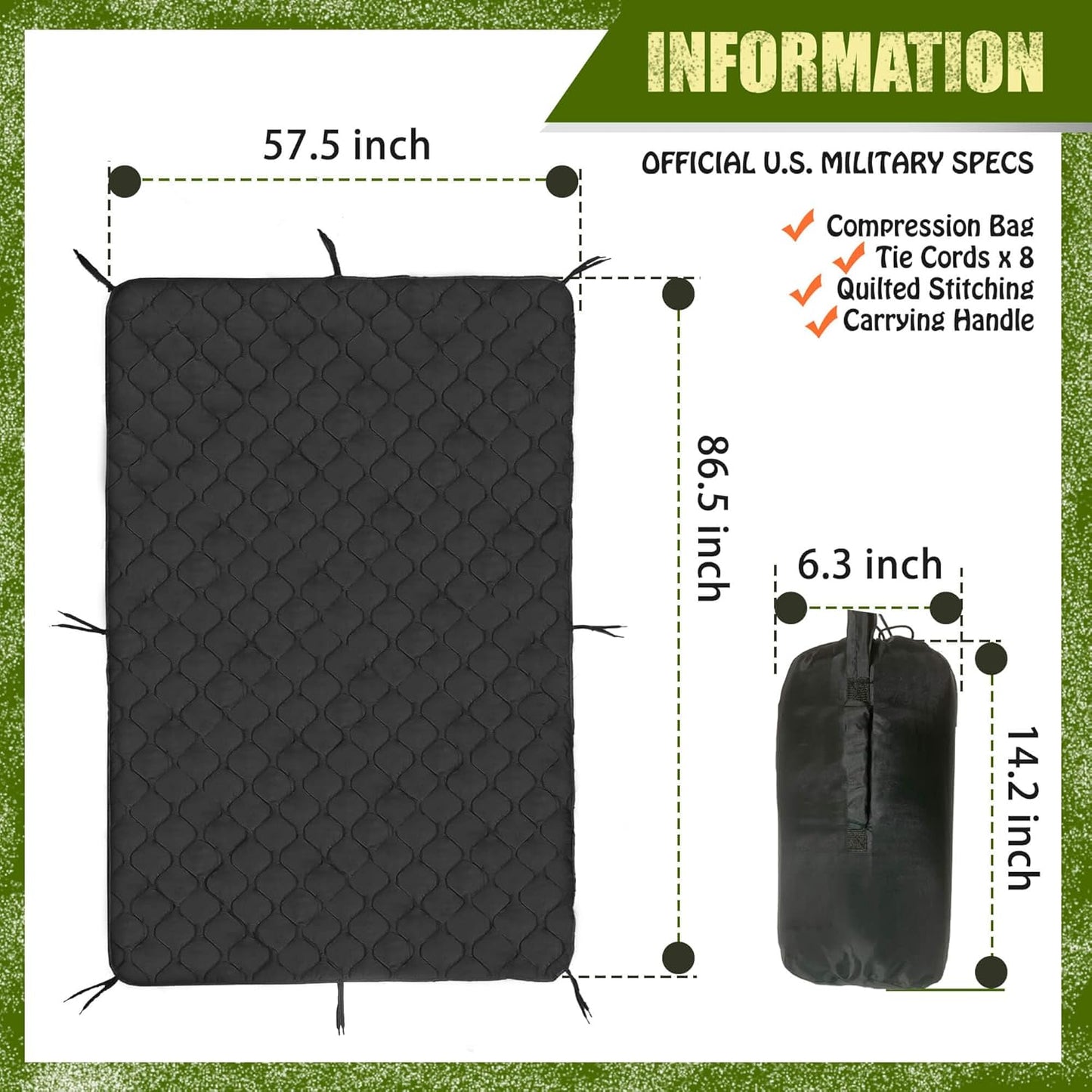 Lenotos Woobie Blanket, Thermal Insulated Military Poncho Liner, Water-Resistant, Portable, Insulation, for Hiking, Survival with Compression Carry Bag(A-2002)