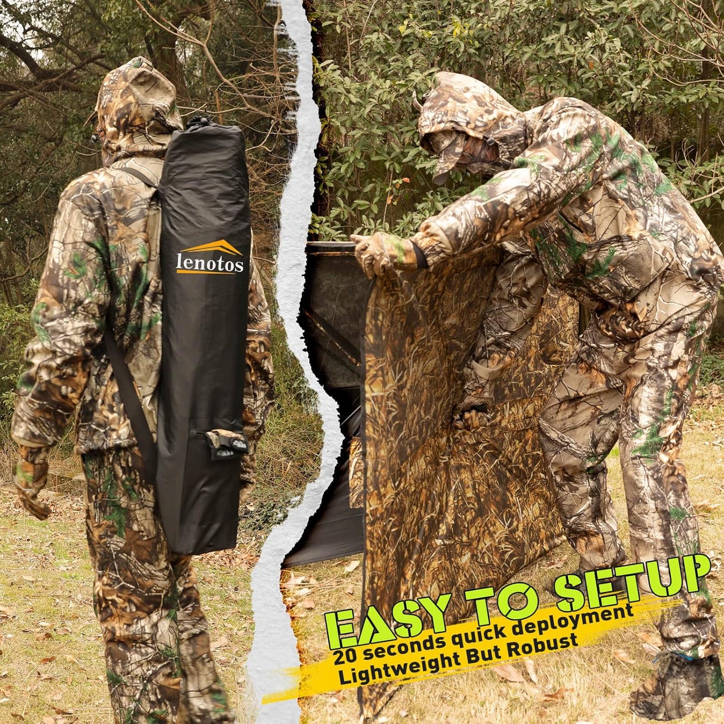 Hunting Blind, 360 See Through Ground Blind, 2-3 Person Pop Up Blind, Portable Durable Hunting Ground Blinds for Deer & Turkey Hunting