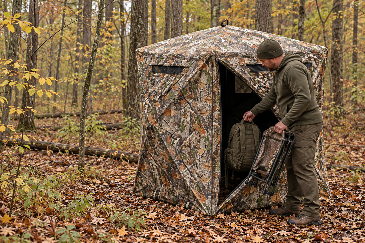 AI-generated illustrative hunting gear choice scene